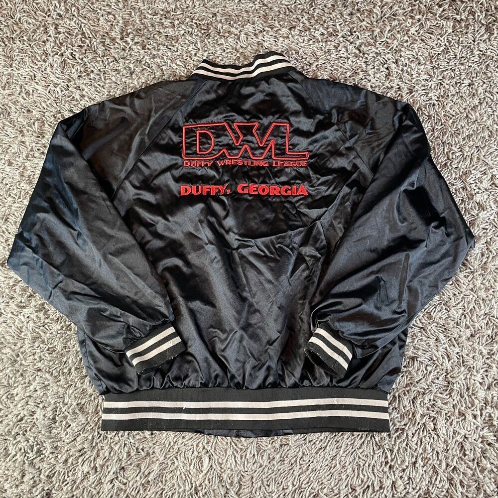 Vintage Varsity Jacket Mens Extra Large XL Black Embroidered Wrestling Sports
